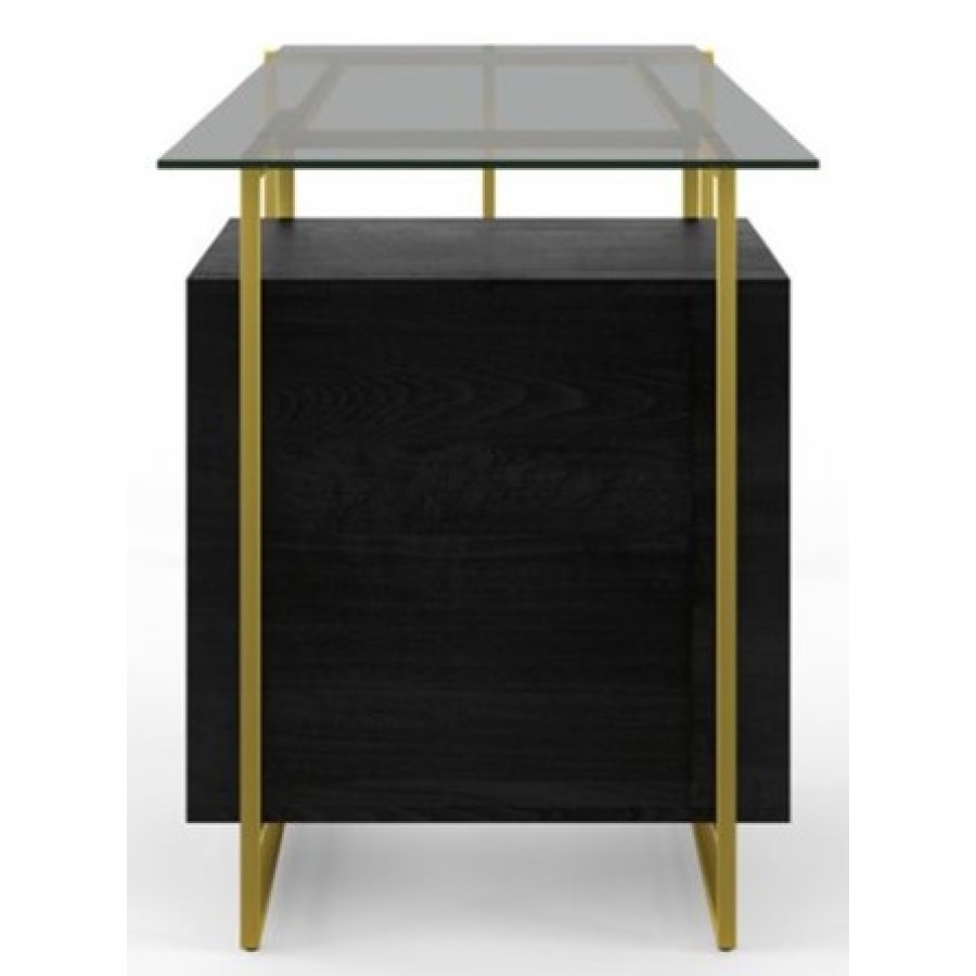 Atherton Black Oak Smoked Glass Desk and Pedestal